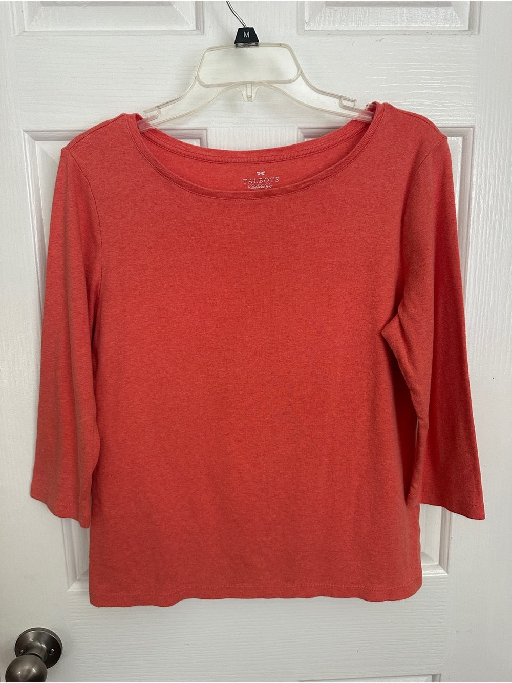 Talbots Coral 3/4 Sleeve Scoop-Neck 100% Cotton Top